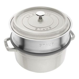 Staub Litinový hrnec s poklicí a s napařovací vložkou Cocotte, Ø 24 cm / 3, 8 l, bílý lanýž 1010575 obraz