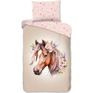 Růžové/hnědé bavlněné dětské povlečení na jednolůžko 140x200 cm Avera – Good Morning obraz