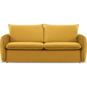 Sametová rozkládací pohovka v hořčicové barvě 214 cm Vienna – Cosmopolitan Design obraz