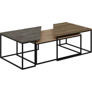 Konferenční stolky v sadě 3 ks s deskou v dekoru ořechového dřeva v přírodní barvě 70x110 cm Titan – Marckeric obraz