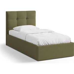 Zelená čalouněná jednolůžková postel s úložným prostorem s roštem 90x200 cm Phaedra – Micadoni obraz