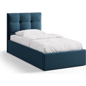 Modrá čalouněná jednolůžková postel s úložným prostorem s roštem 90x200 cm Phaedra – Micadoni obraz
