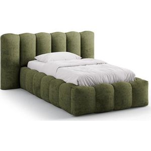 Zelená čalouněná jednolůžková postel s úložným prostorem s roštem 90x200 cm Lupine – Micadoni obraz