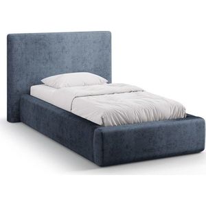 Tmavě modrá čalouněná jednolůžková postel s úložným prostorem s roštem 90x200 cm Amy – Micadoni obraz