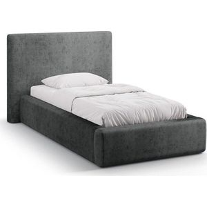 Tmavě šedá čalouněná jednolůžková postel s úložným prostorem s roštem 90x200 cm Amy – Micadoni obraz