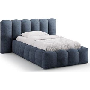 Tmavě modrá čalouněná jednolůžková postel s úložným prostorem s roštem 90x200 cm Lupine – Micadoni obraz