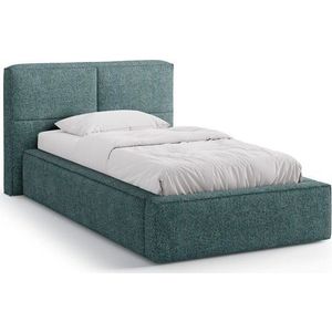 Tyrkysová čalouněná jednolůžková postel s úložným prostorem s roštem 90x200 cm Darren – Micadoni obraz