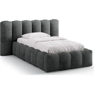 Tmavě šedá čalouněná jednolůžková postel s úložným prostorem s roštem 90x200 cm Lupine – Micadoni obraz