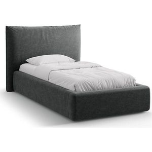 Tmavě šedá čalouněná jednolůžková postel s úložným prostorem s roštem 90x200 cm Kaelle – Micadoni obraz