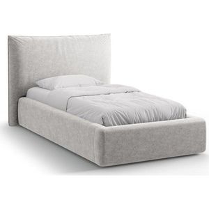 Světle šedá čalouněná jednolůžková postel s úložným prostorem s roštem 90x200 cm Kaelle – Micadoni obraz