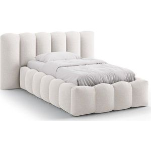 Krémová čalouněná jednolůžková postel s úložným prostorem s roštem 90x200 cm Lupine – Micadoni obraz