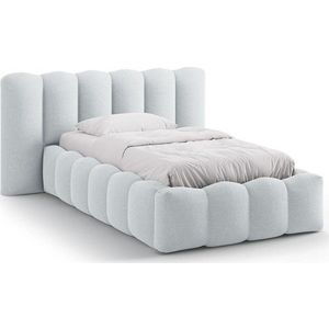 Světle šedá čalouněná jednolůžková postel s úložným prostorem s roštem 90x200 cm Lupine – Micadoni obraz