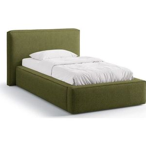 Zelená čalouněná jednolůžková postel s úložným prostorem s roštem 90x200 cm Jodie – Micadoni obraz
