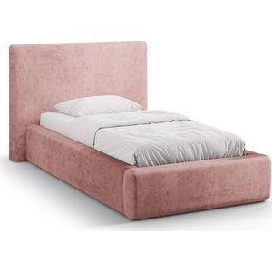 Růžová čalouněná jednolůžková postel s úložným prostorem s roštem 90x200 cm Amy – Micadoni obraz