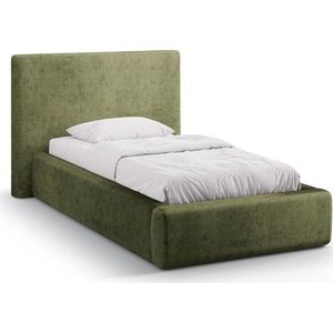 Zelená čalouněná jednolůžková postel s úložným prostorem s roštem 90x200 cm Amy – Micadoni obraz