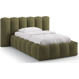 Khaki čalouněná jednolůžková postel s úložným prostorem s roštem 90x200 cm Lupine – Micadoni obraz