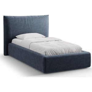 Tmavě modrá čalouněná jednolůžková postel s úložným prostorem s roštem 90x200 cm Kaelle – Micadoni obraz