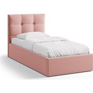 Růžová čalouněná jednolůžková postel s úložným prostorem s roštem 90x200 cm Phaedra – Micadoni obraz