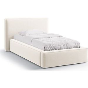 Krémová čalouněná jednolůžková postel s úložným prostorem s roštem 90x200 cm Jodie – Micadoni obraz