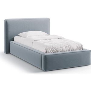 Světle modrá čalouněná jednolůžková postel s úložným prostorem s roštem 90x200 cm Jodie – Micadoni obraz
