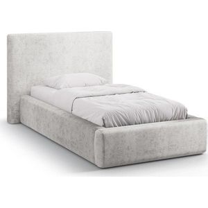 Světle šedá čalouněná jednolůžková postel s úložným prostorem s roštem 90x200 cm Amy – Micadoni obraz