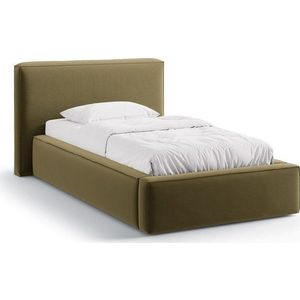 Zelená čalouněná jednolůžková postel s úložným prostorem s roštem 90x200 cm Jodie – Micadoni obraz