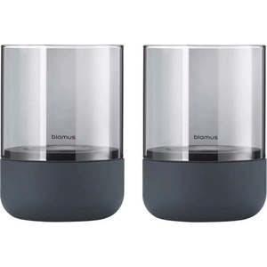 Sada 2 šedých skleněných svícnů s betonovým podstavcem Blomus Calma obraz