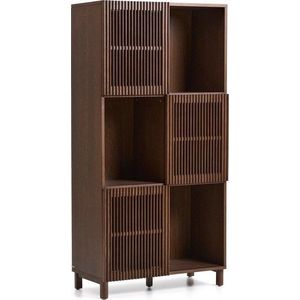 Tmavě hnědá knihovna v dekoru ořechu s posuvnými dveřmi 84, 5x170x42, 5 cm Beyla – Kave Home obraz