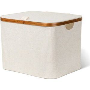 Krémový látkový úložný box s víkem 40, 5x33x30 cm Bamboo/Linen – Bigso obraz