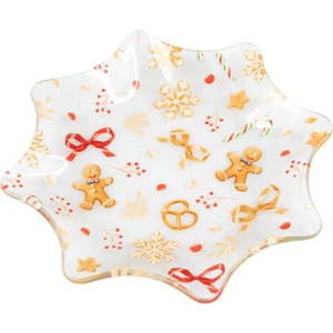 Bílý servírovací skleněný talíř s vánočním motivem ø 15 cm Gingerbread – Dakls obraz