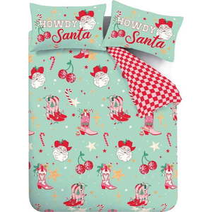 Zelené/růžové povlečení na dvoulůžko/prodloužené 230x220 cm Santa's Howdy Christmas – Catherine Lansfield obraz