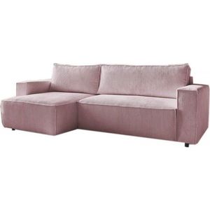 Růžová manšestrová rozkládací rohová variabilní pohovka Nihad – Bobochic Paris obraz