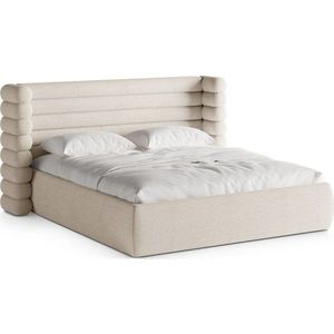 Béžová čalouněná dvoulůžková postel s úložným prostorem s roštem 180x200 cm Mount – Micadoni obraz