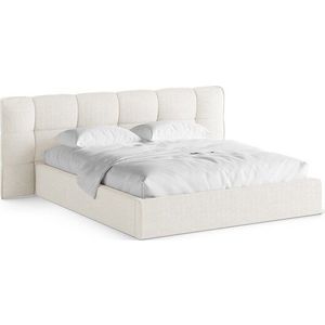 Slonovinová čalouněná dvoulůžková postel s úložným prostorem s roštem 160x200 cm Eric – Micadoni obraz