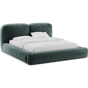 Čalouněná dvoulůžková postel s úložným prostorem s roštem 180x200 cm v petrolejové barvě Martina – Micadoni obraz