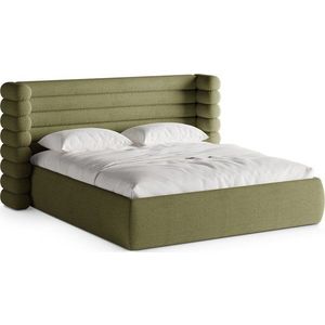 Zelená čalouněná dvoulůžková postel s úložným prostorem s roštem 200x200 cm Mount – Micadoni obraz