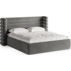 Šedá čalouněná dvoulůžková postel s úložným prostorem s roštem 200x200 cm Mount – Micadoni obraz