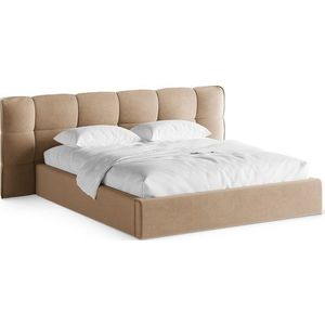 Šedobéžová čalouněná dvoulůžková postel s úložným prostorem s roštem 140x200 cm Eric – Micadoni obraz