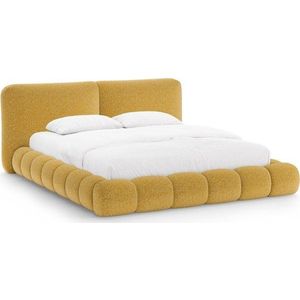 Čalouněná dvoulůžková postel s úložným prostorem s roštem 180x200 cm v hořčicové barvě Solange – Micadoni obraz