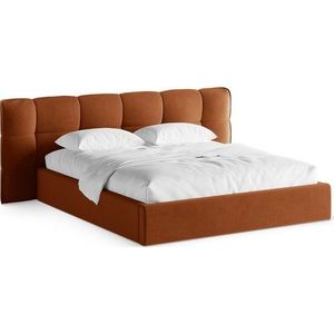 Čalouněná dvoulůžková postel s úložným prostorem s roštem 180x200 cm v terakotové barvě Eric – Micadoni obraz