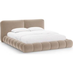 Světle hnědá čalouněná dvoulůžková postel s úložným prostorem s roštem 200x200 cm Solange – Micadoni obraz