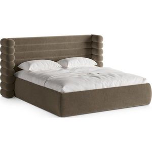 Taupe čalouněná dvoulůžková postel s úložným prostorem s roštem 180x200 cm Mount – Micadoni obraz
