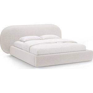 Krémová čalouněná dvoulůžková postel s úložným prostorem s roštem 160x200 cm Ovalo – Micadoni obraz
