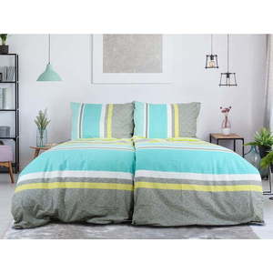 Šedé/tyrkysové krepové povlečení na jednolůžko 140x200 cm Beautiful Spring – B.E.S. obraz