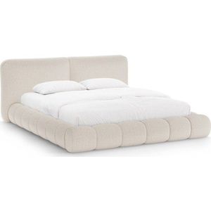 Béžová čalouněná dvoulůžková postel s úložným prostorem s roštem 160x200 cm Solange – Micadoni obraz