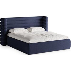 Modrá čalouněná dvoulůžková postel s úložným prostorem s roštem 160x200 cm Mount – Micadoni obraz