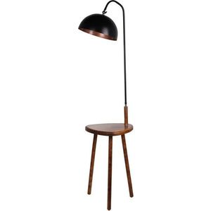 Černá/hnědá stojací lampa s poličkou s kovovým stínidlem (výška 160 cm) Table – Opviq lights obraz