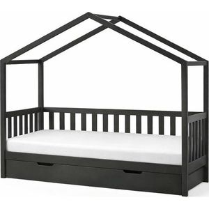 Antracitová domečková dětská postel z borovicového dřeva s výsuvným lůžkem a úložným prostorem 90x200 cm DALLAS – Vipack obraz