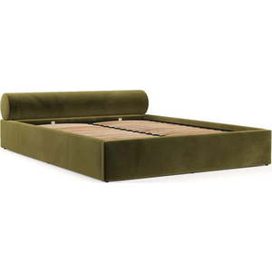 Tmavě zelená čalouněná dvoulůžková postel s úložným prostorem s roštem 140x200 cm Solvo – Maison de Rêve obraz