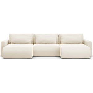 Béžová sametová rozkládací rohová pohovka s úložným prostorem (do "U") Belfast – Cosmopolitan Design obraz